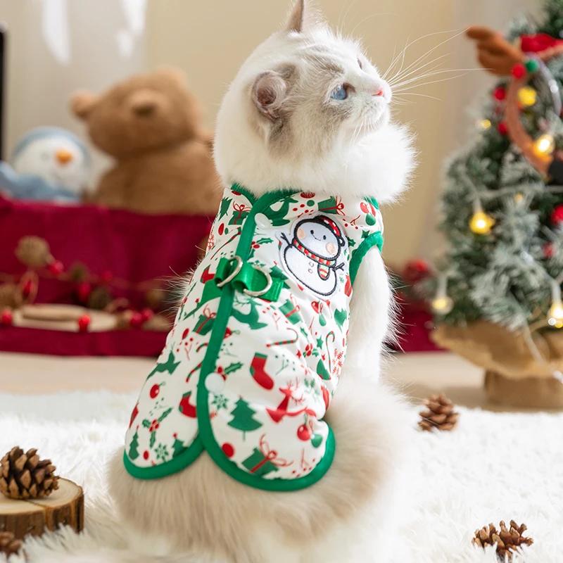 Cat Clothes Christmas Vest Autumn and Winter Anti-shedding Clothing Ragdoll Blue Cat Silver Gradient Kitten Cat Pet Products