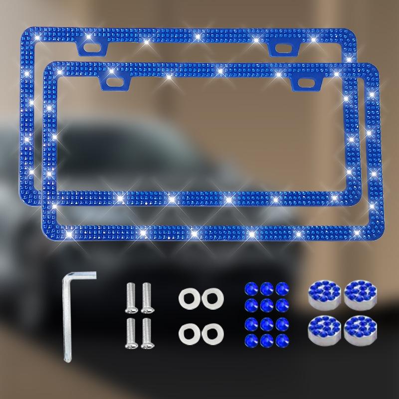 NEW 1/2PCS 31*16cm Bling Rhinestone License Plate Frame - Women's Crystal Car Frame Holder Accessories License Plate Covers Frames 6