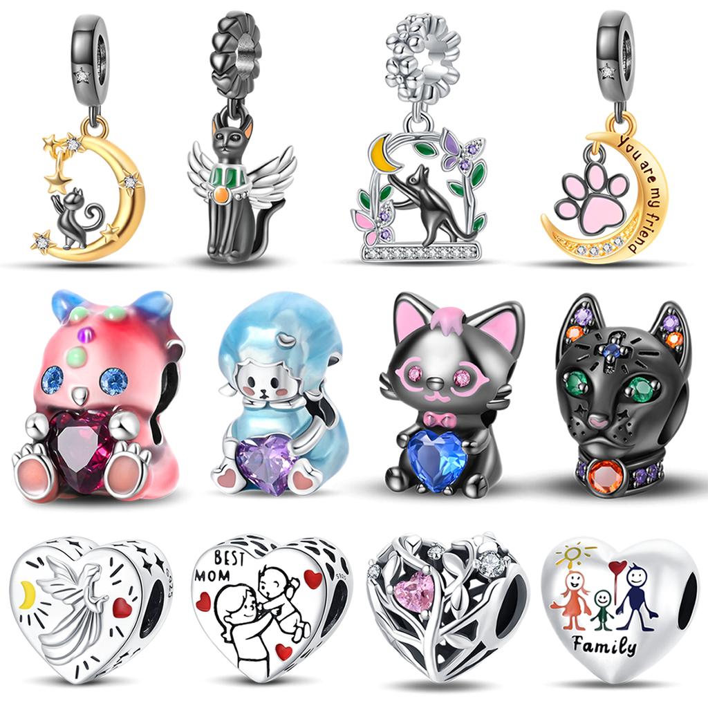 Enamel Charm Bead Charms Bead Copper Family Friend Love Heart Luminous Pendant Compatible With Accessories Bracelets Necklaces Do It Yourself Jeweller