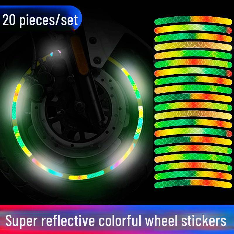 Colorful Reflective Wheel Stickers for Electric Motorcycles and Cars - Night Safety and Anti-Collision Enhanced Design
