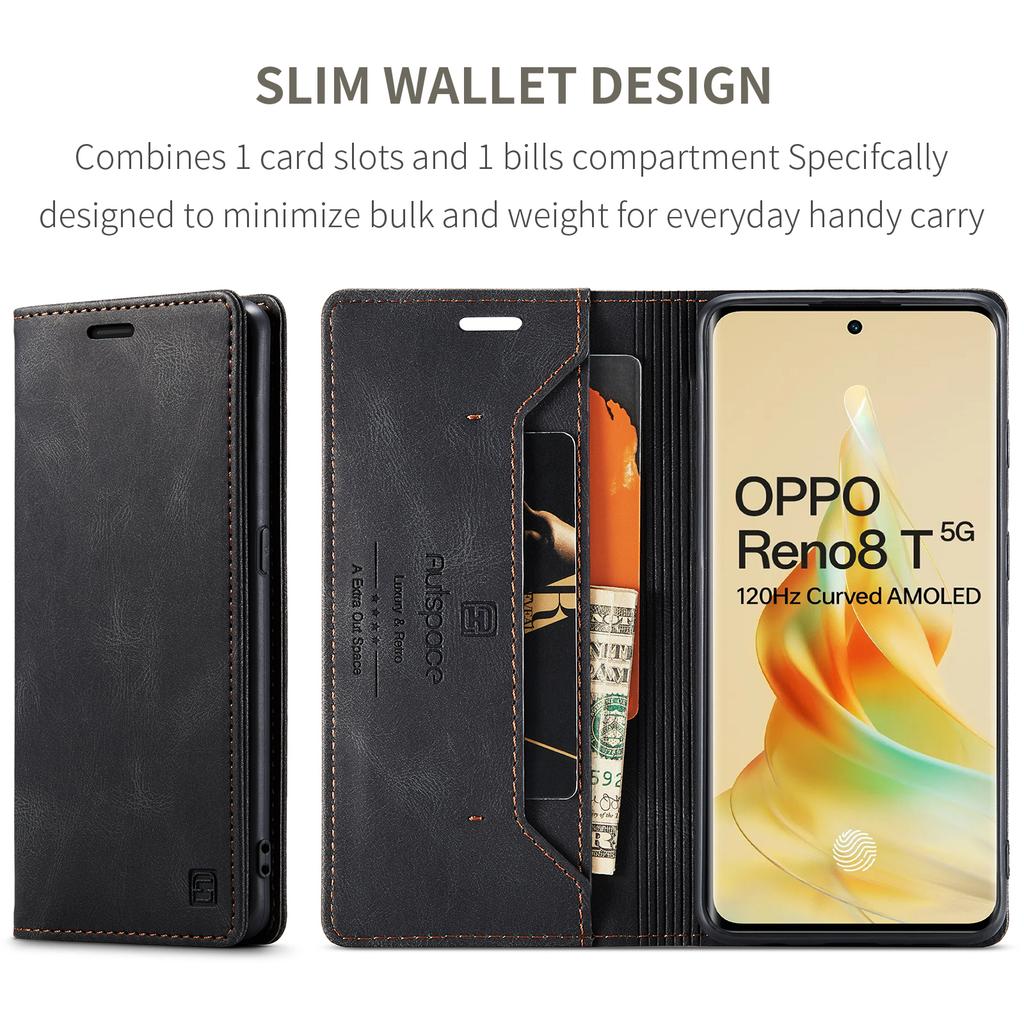 For Oppo Reno8 T 5G Wallet Case AUTSPACE A01 Leather Stand Cover with RFID Blocking Card Holder