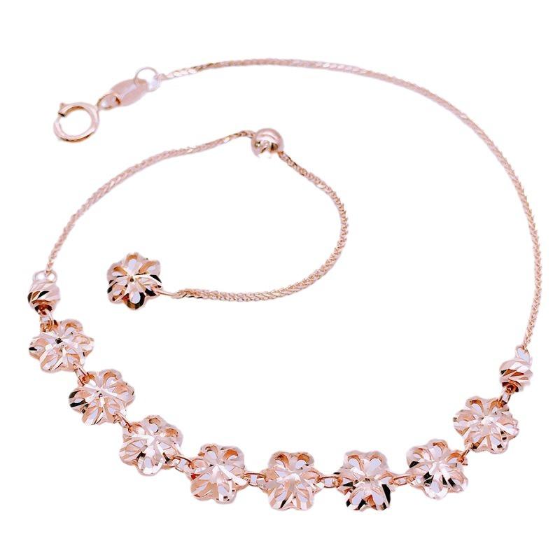 Rose-Plated Pure 585 Purple Gold Bracelet For Women, Japan And Korea Hollowed-Out Shiny Gold Flower Jewelry
