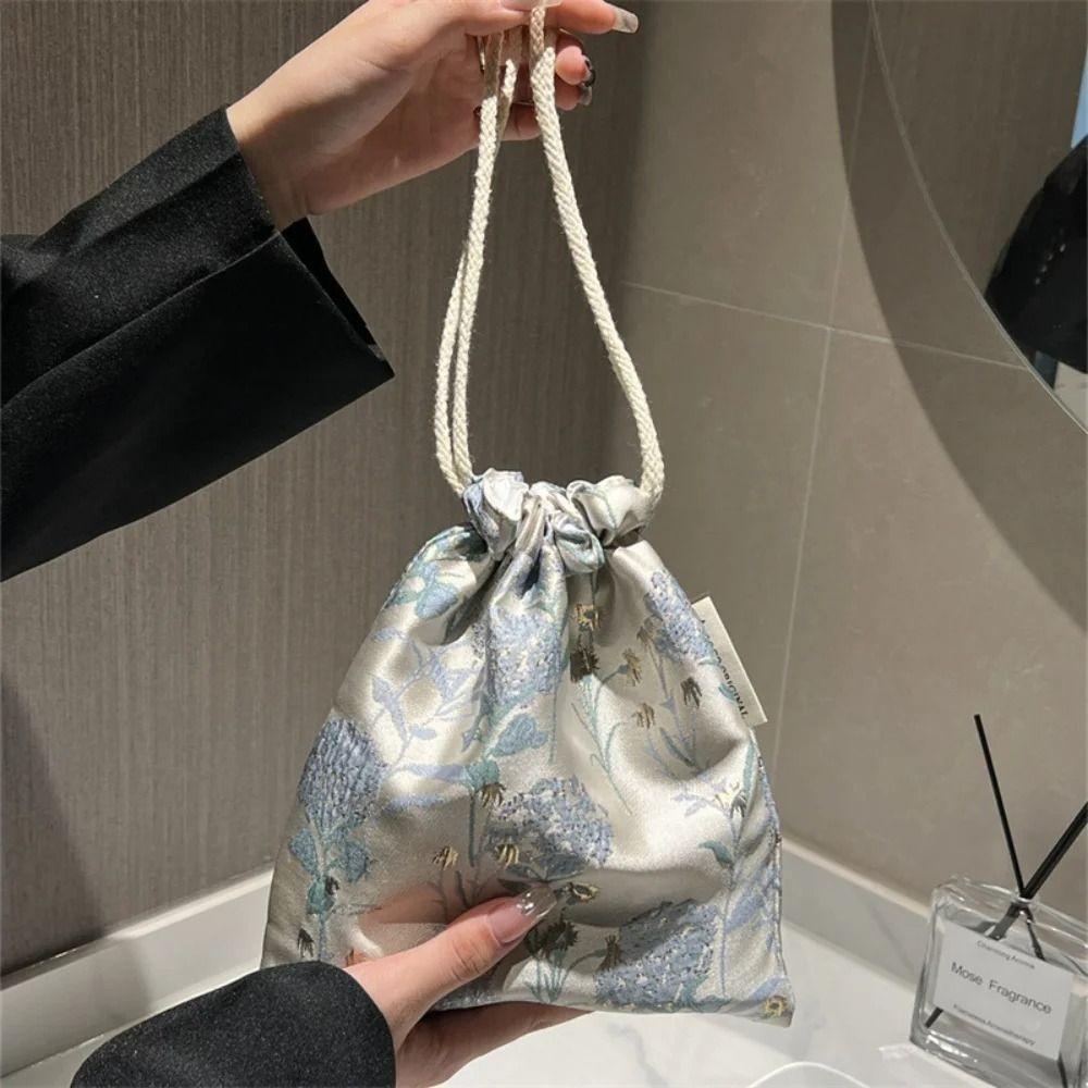 Portable Polyester Drawstring Bags Large Capacity Flower Makeup Bag Drawstring Packaging Coin Purse Cosmetic Storage