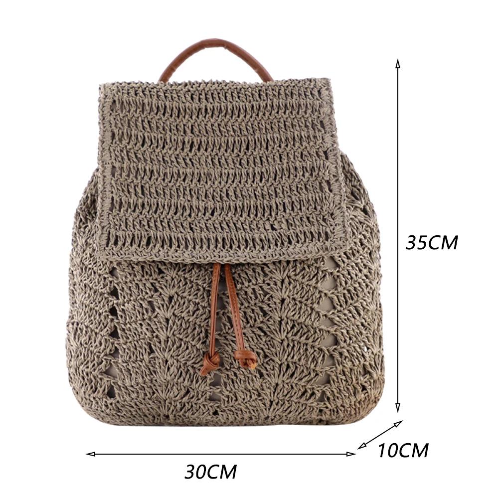 Ladies Beach Bag Summer Handmade Woven Handbags Bohemian Straw Weaving Backpacks Women Fashion Rucksack Large Capaacity Knapsack