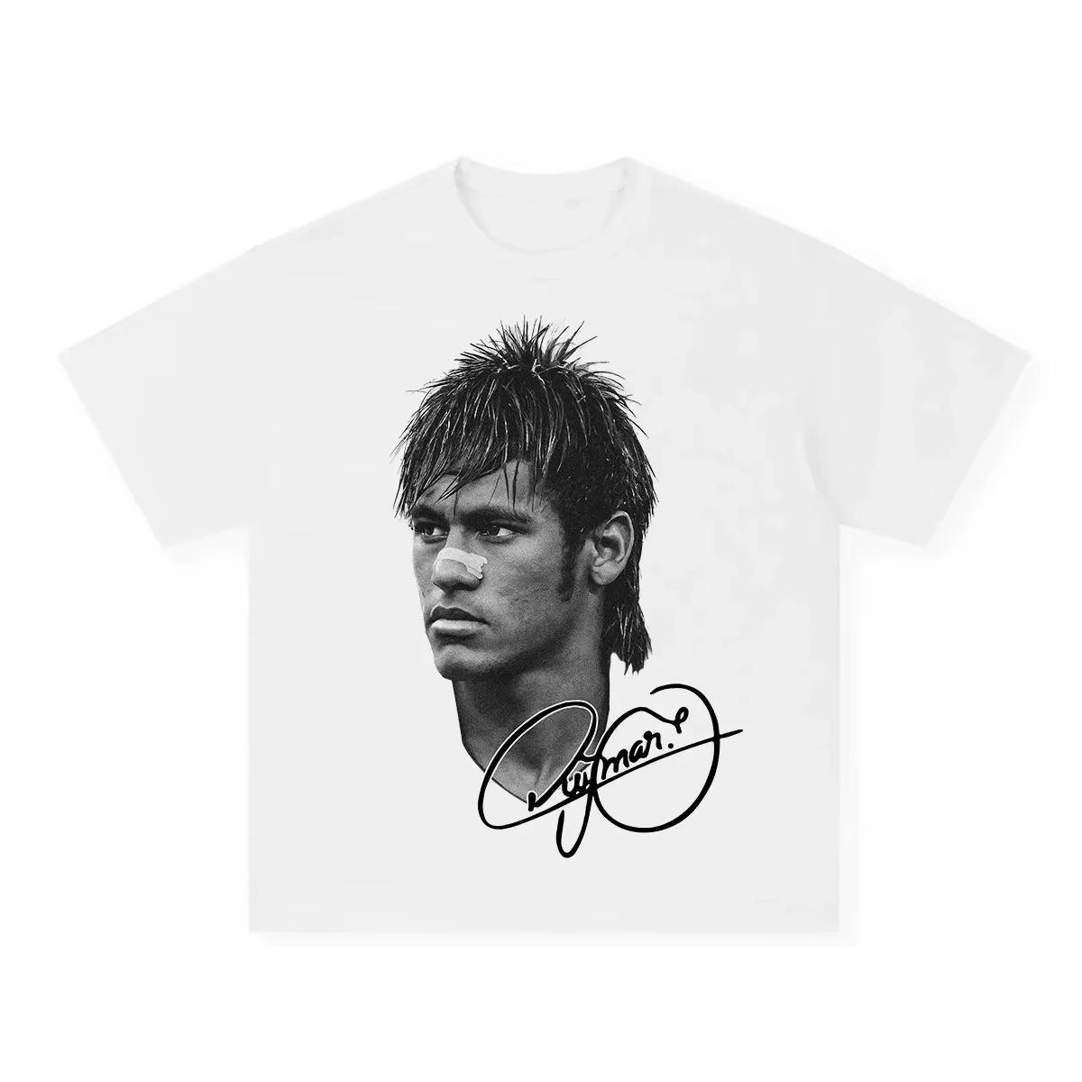 

Летняя новинка 2025 года Футболка мужская из чистого хлопка высокого качества с модным повседневным графическим принтом звезды американского футбола Неймара M