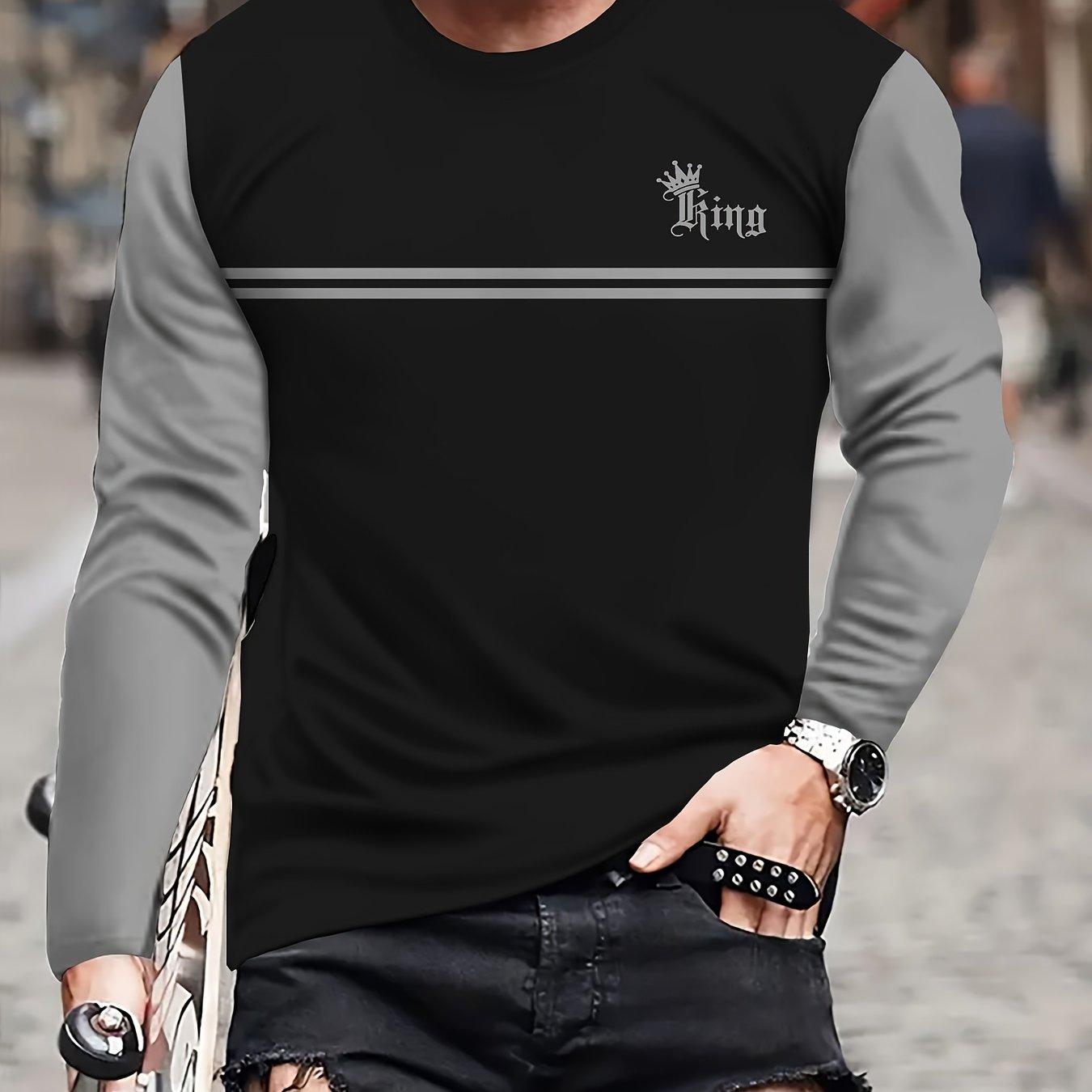 

Яркая футболка King Crew Neck с длинным рукавом и принтом букв, мужская повседневная верхняя одежда 6XL