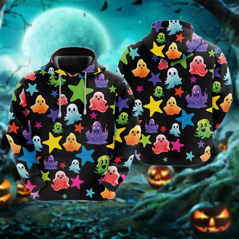 Funny 3D Horror Ghost Pattern Men's Hoodie Halloween Pumpkin Print Sweatshirts Hip Hop Trend Hooded Shirt Autumn Y2k Clothes Top