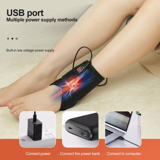 Elektrisch beheizte Knöchelbandage, USB-Knöchelwärmer, Heizkissen mit 3 Heizstufen zur Schmerzlinderung bei Knöchelverstauchung und Achillessehnenentzündung