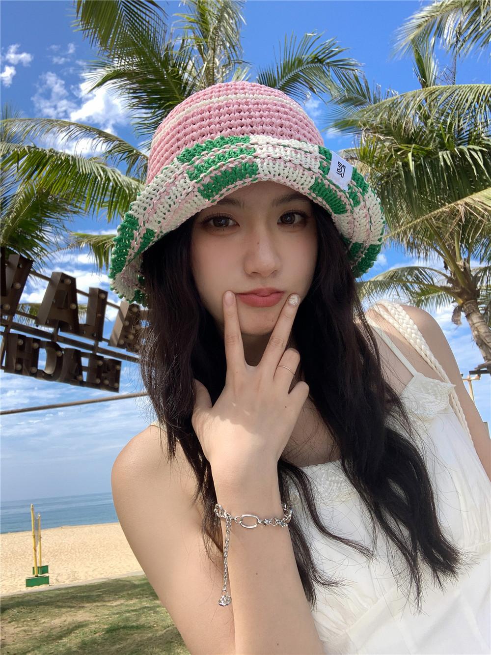 

Полая дышащая соломенная шляпа женская летняя дорожная солнцезащитная складная шляпа-ведро вязаная шляпа-панама универсальная модная шляпа Adult average size розовый