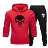 Worn-skull Men Hoodie & Jogger Set Front Vintage Scratched Skull Chest Print, Slim Bone Mark on Trousers, Thick Fleece Outfit for Outdoor Day Trips