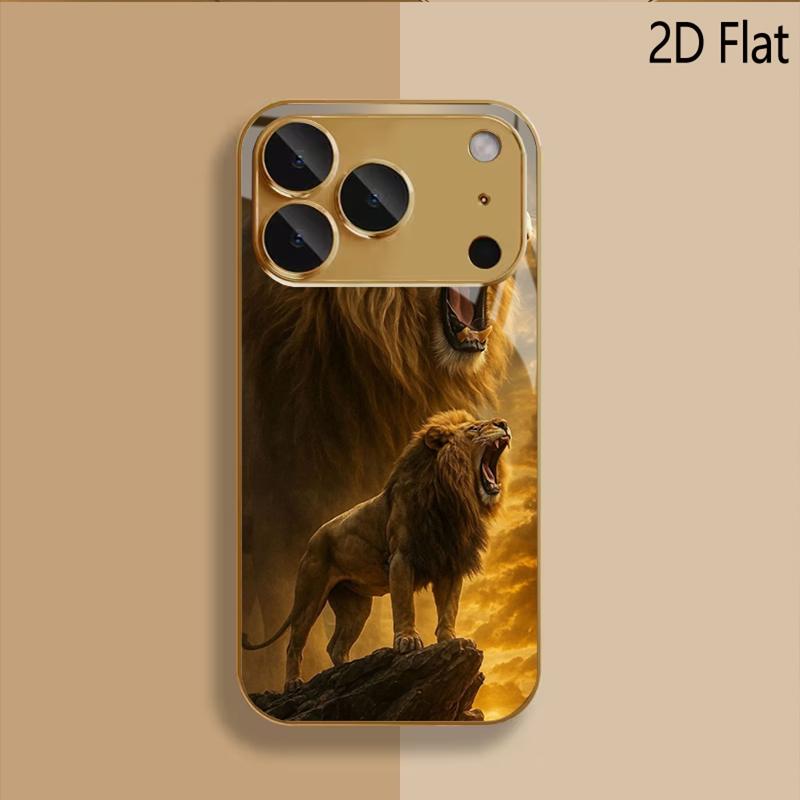 The Lion Roars Patterned tempered glass design for iPhone16 17 ProMax 1514 1312 11ProMax Phone Case Camera Cover Shockproof Hard