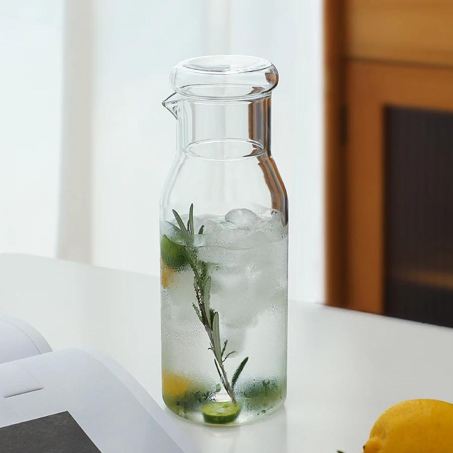 Minimalist Glass Water Bottle with Lid Home Use High Temperature Resistance Kitchen Drink Items Lemon Cold Water Kettle Jug Gift