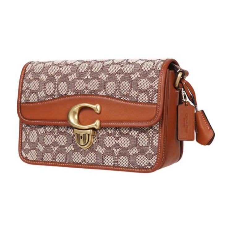 Coach Studio 25 Flap Lock Adjustable Shoulder Strap Jacquard And Glove Tanned Leather Shoulder Bag Crossbody Bag Medium Women Shoulder Bag C7933-B4TA7