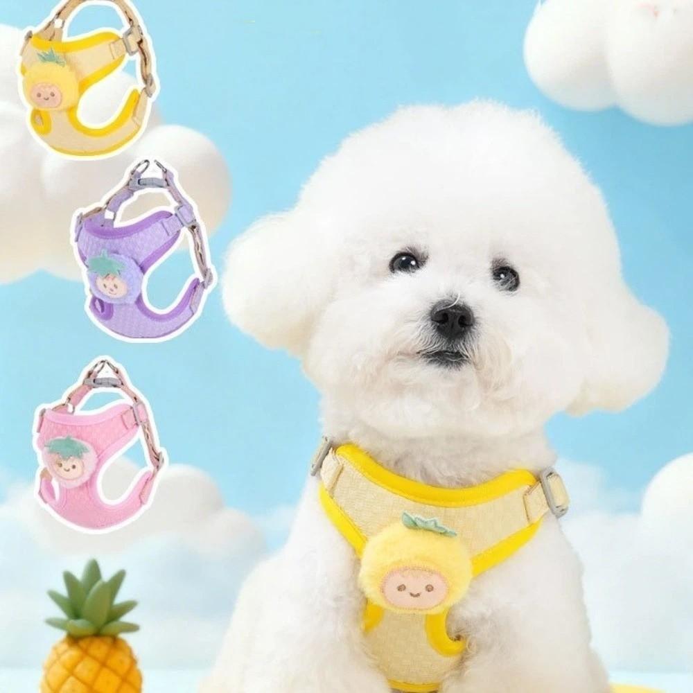 Adjustable Dog Harness and Leash Set Lightweight Pet Walking Leash Cartoon Dog Chest Strap Outdoor
