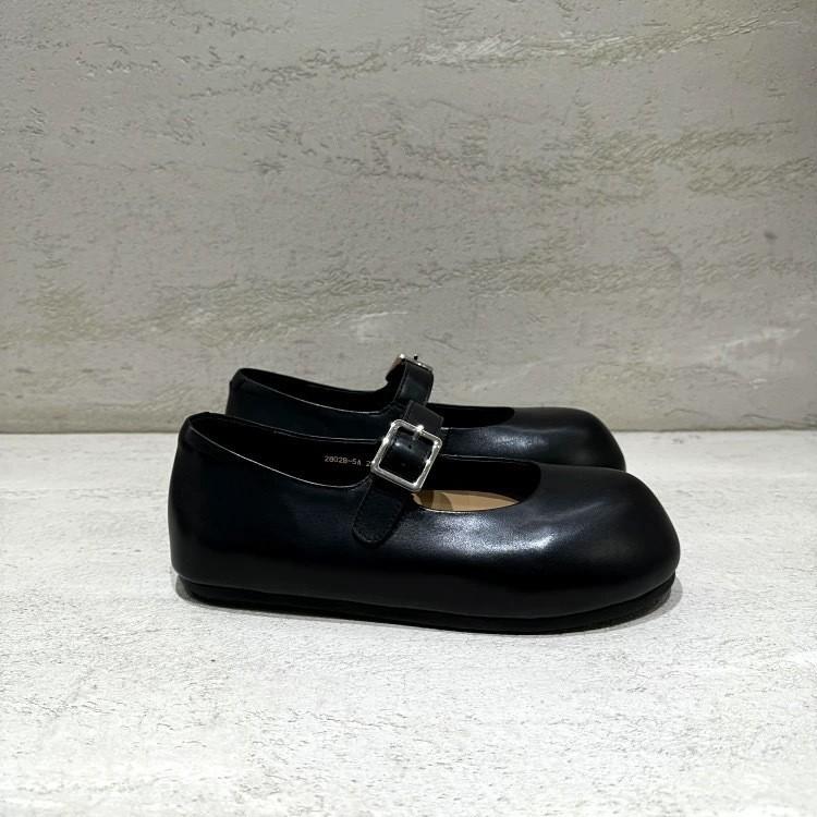 Sheepskin Version~ Spring and Autumn New Leather Inner Height Increase One-word Buckle with Shallow Mouth Mary Jane Single Shoes Women's Flat Loafers