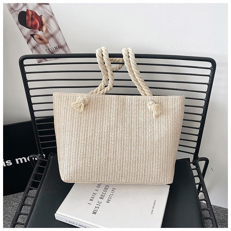 2025 The Latest Popular Textured Large-capacity Straw-woven Foreign-style Portable Tote Bag Trendy Fashion Versatile Thick Rope Shoulder Bag
