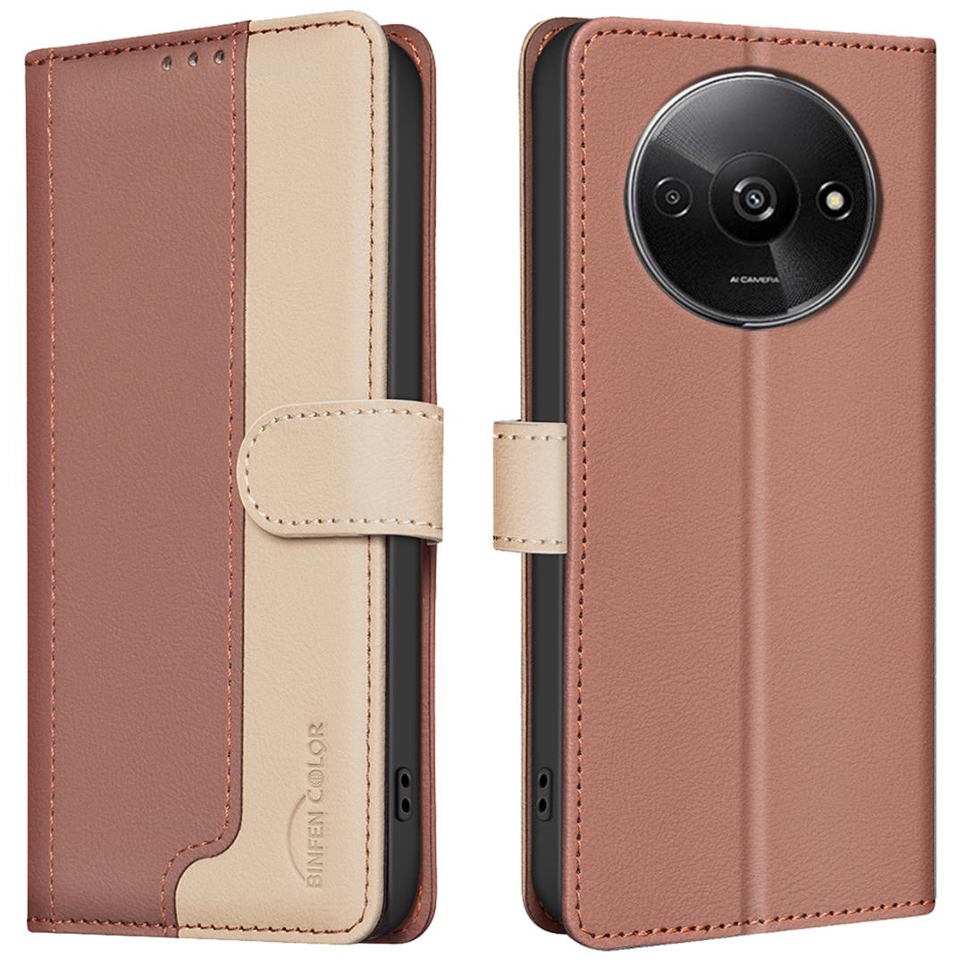 

For Xiaomi Poco C61 4G/Redmi A3 4G Leather Phone Case RFID Blocking Brown