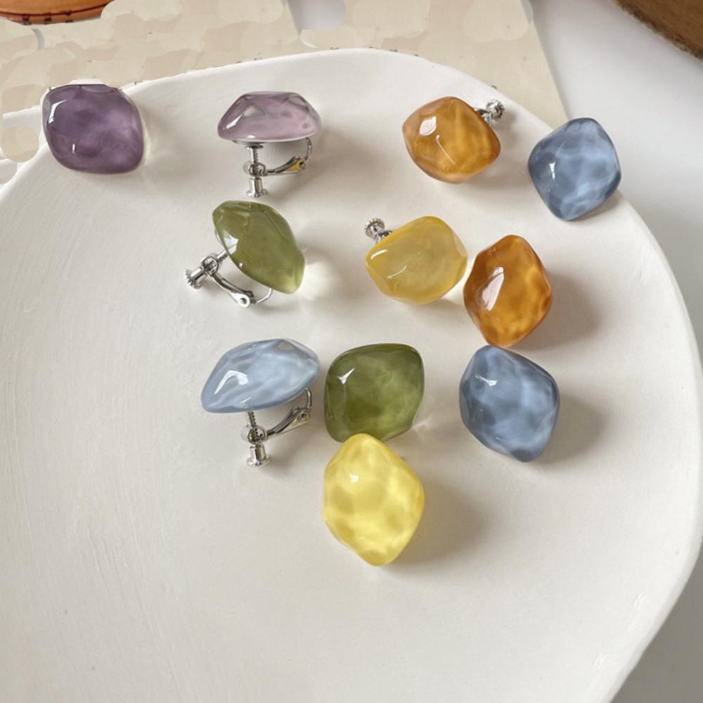 Unregelmäßige, geometrische Ohrclips in Bonbonfarben aus Kunstharz, modische Ohrklemmen für Damen (Pendientes Mujer)