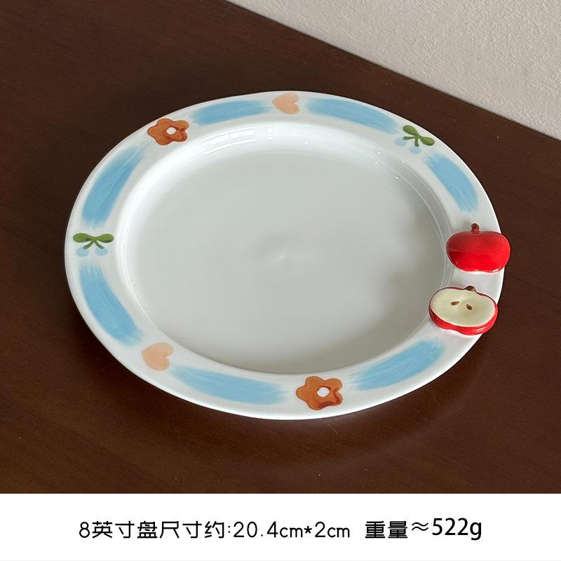 Handmade Creative Apple Ceramic Dinner Plate Cartoon Cute Childlike Ceramic Rice Bowl Household Dessert Bowl Salad Bowl