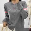 Women's Korean Style Embroidered Color Block Striped Sweater Cardigan