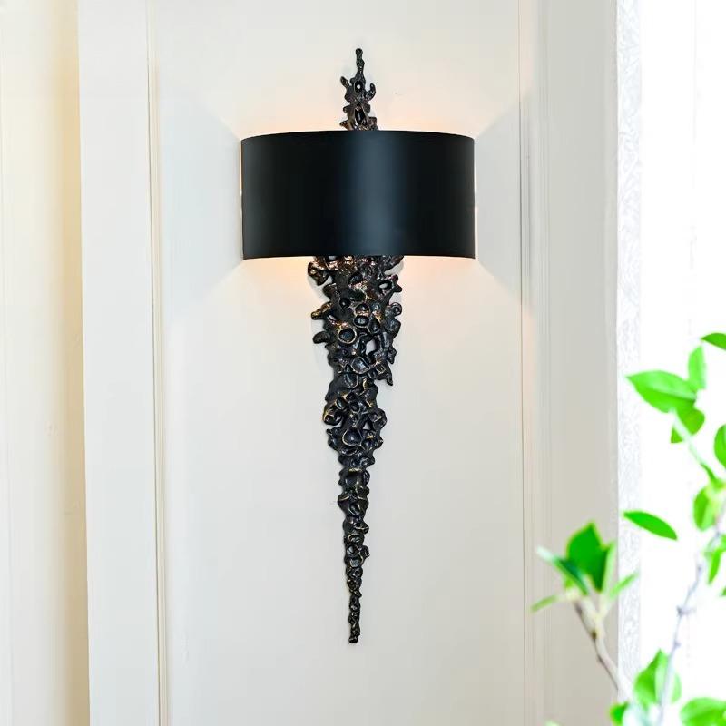 Long Brass Wall Lamp With Mercerized Cloth Cover For Bedroom Living Room Corridor Aisle Postmodern Copper Wall Sconce