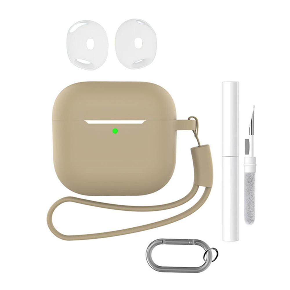 For AirPods 4 Earphone Silicone Case Set with Anti-Lost Keychain, Strap, Ear Tips, Cleaning Pen