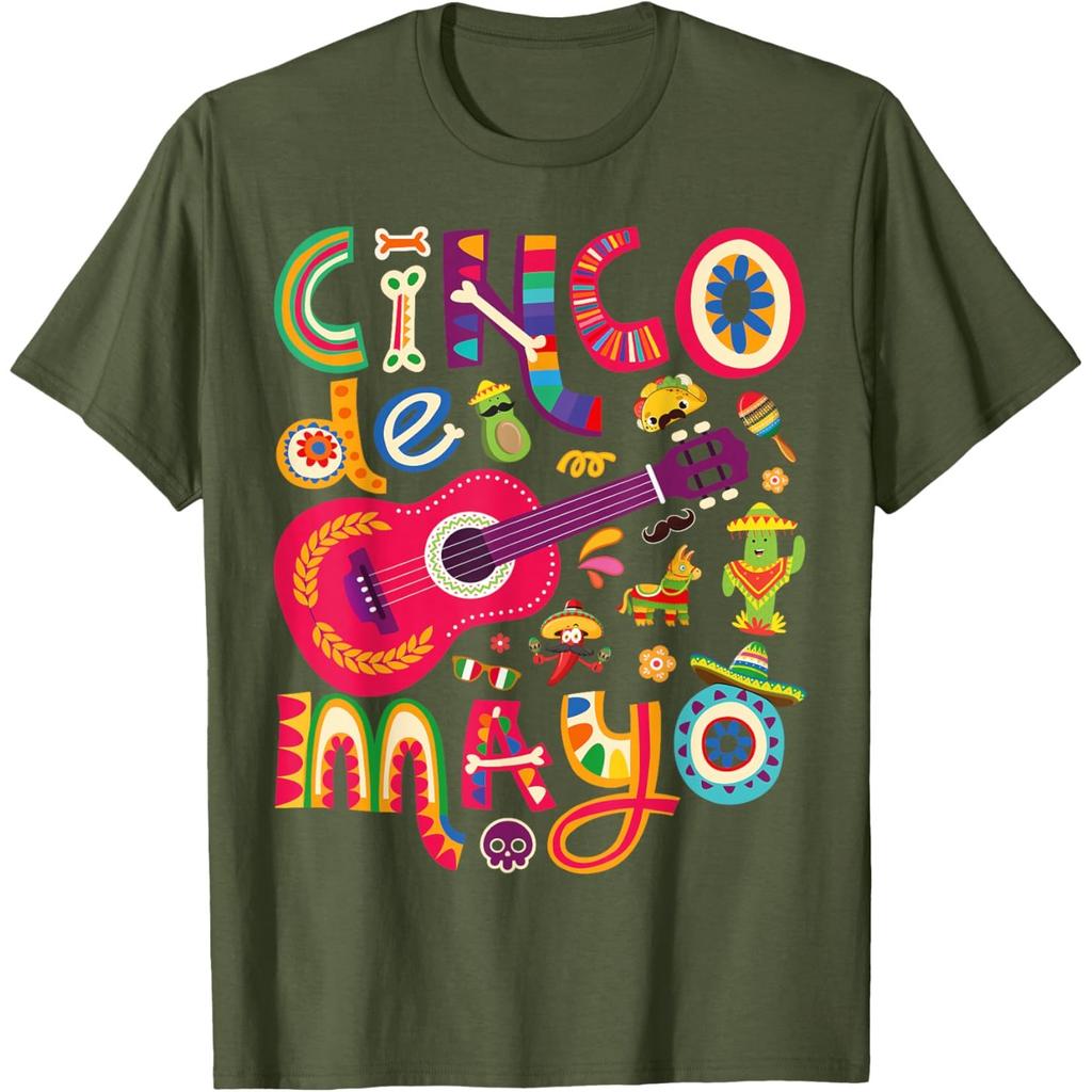 Cinco De Mayo Fiesta Guitar Graphic Tee Unisex's Casual Cotton T-Shirt