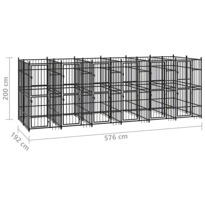 VidaXL Outdoor Dog Kennel Steel 11.06 M², Black