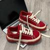 Women Vintage Red Canvas Low-top Jogging Sneakers Casual Letter Embroidery Skateboard Shoes Students Flat Outdoor Trainers