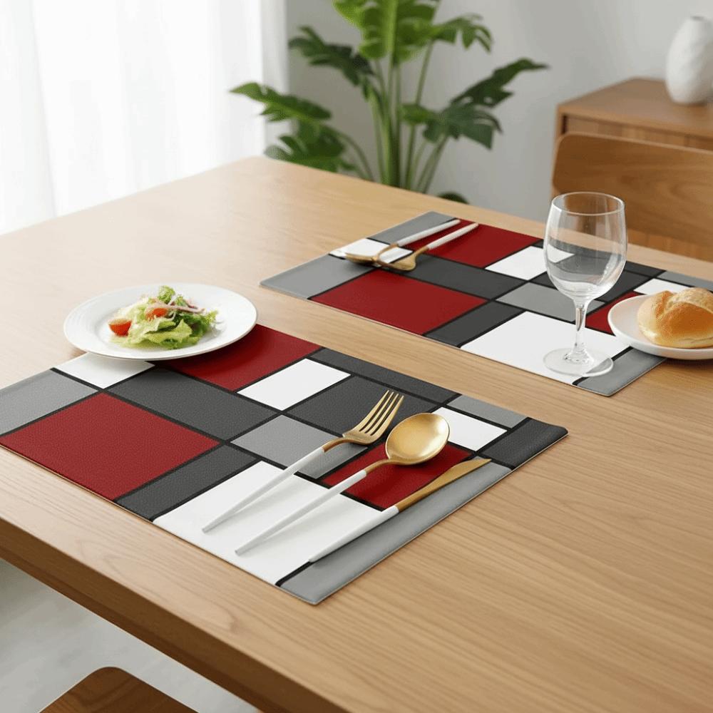 6 Piece Plaid Pattern Geometric Aesthetic Placemat Waterproof Dinning Table Mat Festive