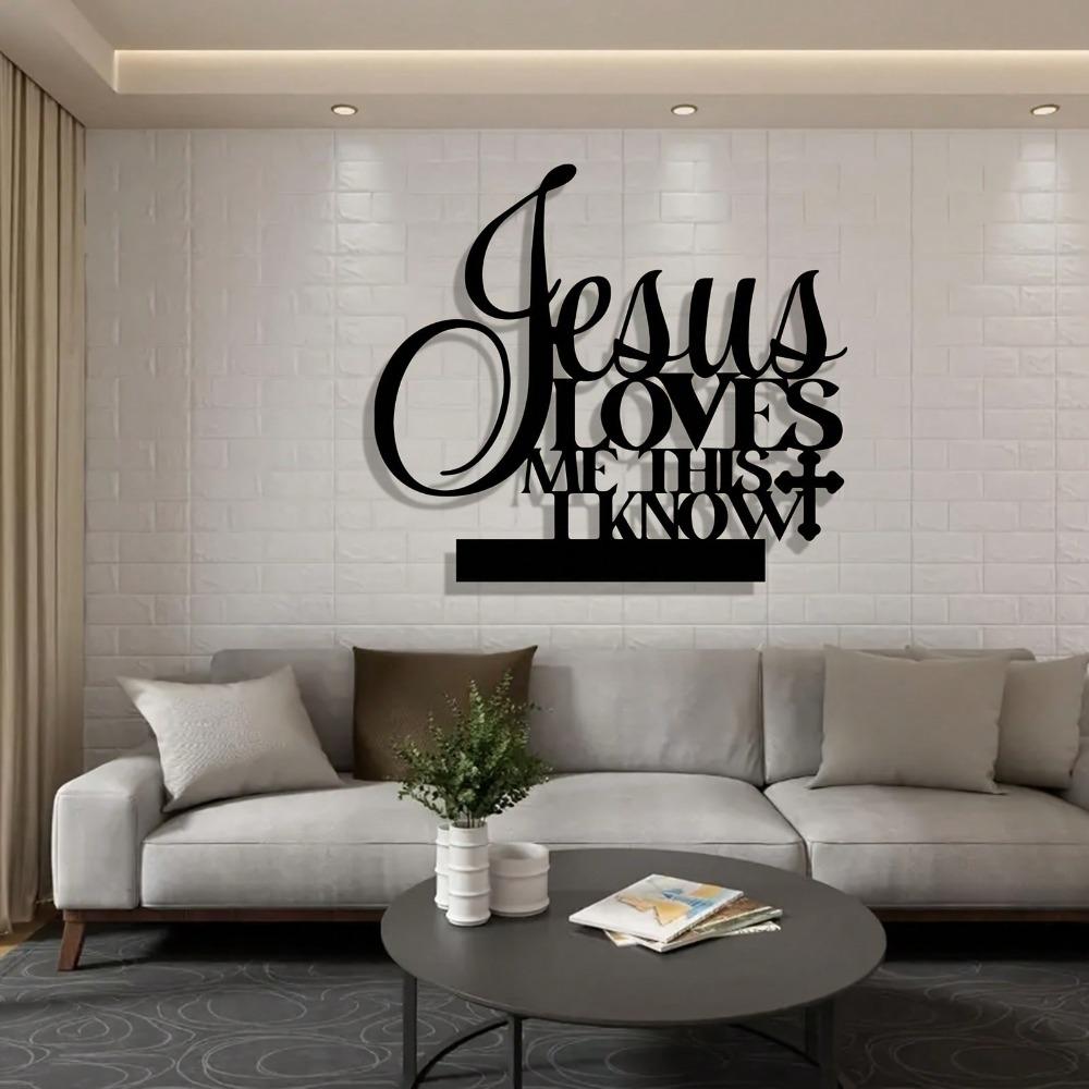 Vintage Metal Wall Cross Decor Jesus Loves Me Black Powder Coated Home Ornament