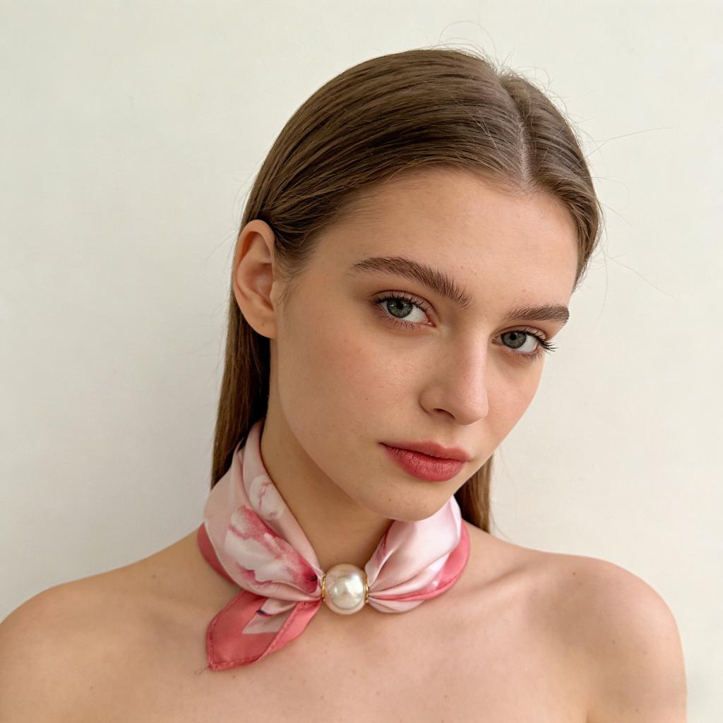 Scarf Magnetic Silk Collarbone Pearl Neck Scarf Thin Lazy Pendant Chain Buckle Bandana Handkerchief Foulards Femme Accesories