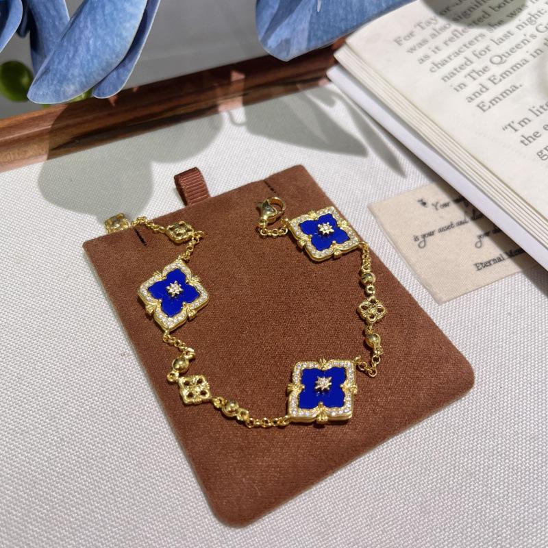 Italian Cloth Qi Lati Natural White Fritillary Four-Leaf Clover Bracelet Women'S Fashion Retro Rhombus Chalcedony Jewelry