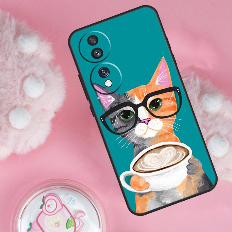 Cute Animal Cat Coffee Case For Honor Magic 7 5 6 Lite Pro Honor 200 Pro 50 70 90 X9b X9a X8b X8a X8 X9 X9c Cover
