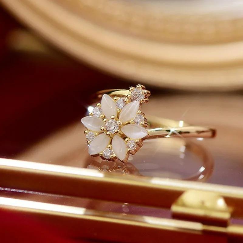 1pcs fashion simple rotating zircon flower opening adjustable ring luxury casual casual unzipping design sense accessories