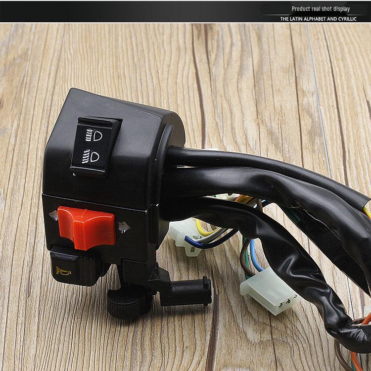 Motorcycle Handlebar Switch Assembly for Dayang DY100: Turn Signal, Headlight, and Horn Controls.