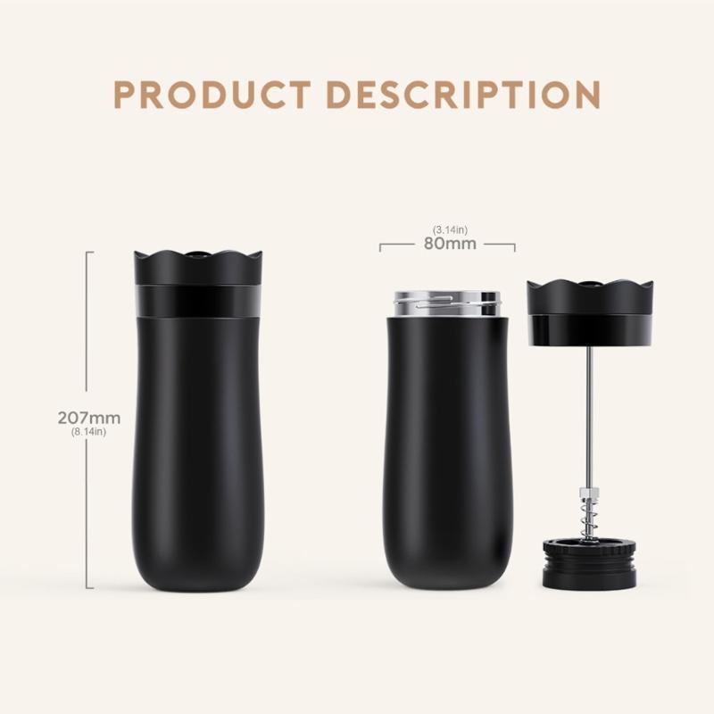 Travel Friendly Stainless Steel French Press Coffees Brewer Double Meshes Filter Vacuum Insulation French Press