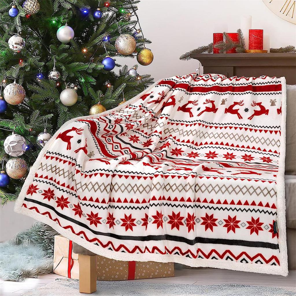 Christmas Red Snowflake Fleece Blanket - Super Soft & Warm Winter Sofa Office Nap Throw Festive Gifting