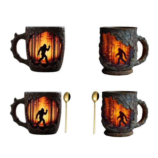 Sasquatch Forest Fires Mug Outdoor Coffee Mug 3D Vintage Sasquatch Mug Camping Halloween Novelty Drinkware