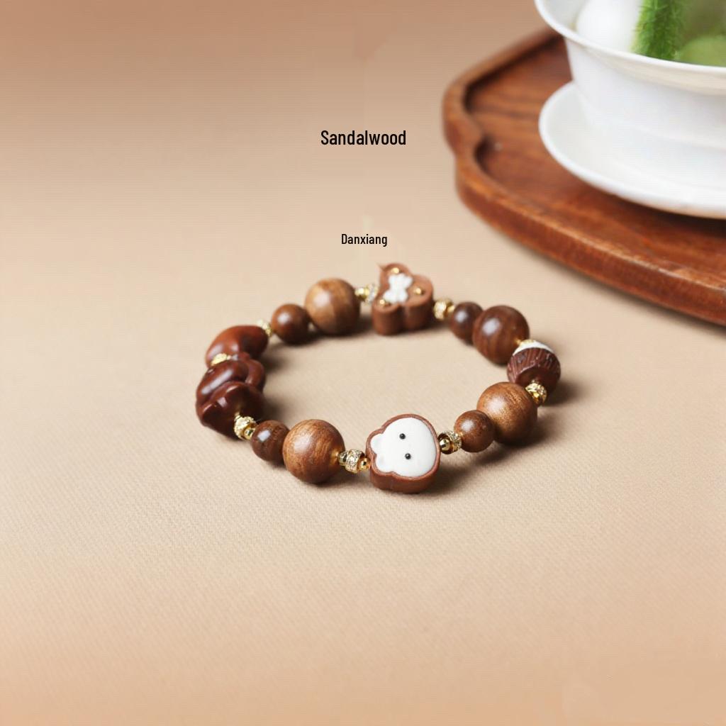 

Sandalwood Beads Rosary with Rabbit Charm - Unisex Handmade Literary Gift