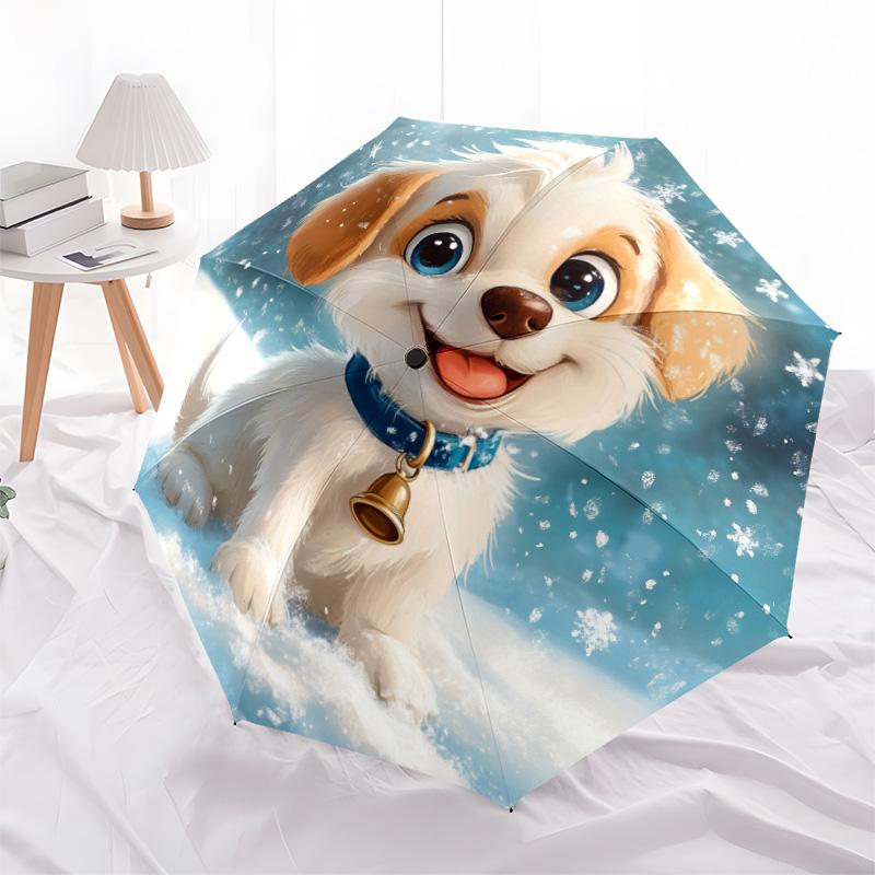 0106 Snowflake Dog  pattern, automatic folding umbrella, portable and foldable design, 8 ribs, a Christmas or birthday gift.