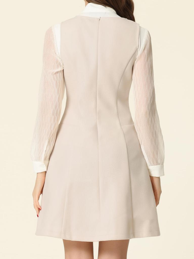 Allegra K Hosenträgerkleid, A-Linie, Zweireihiges Overallkleid, Damen, Beige, Größe XL