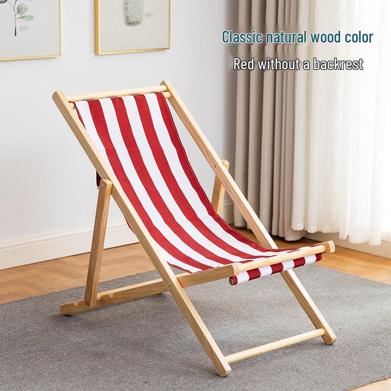Solid Wood Outdoor Folding Recliner Beach Chair with Canvas for Adults