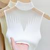 Gilet lavorato a maglia a rete senza maniche da donna con mezzo collo alto - Design sexy traforato per la primavera e l'autunno 2024