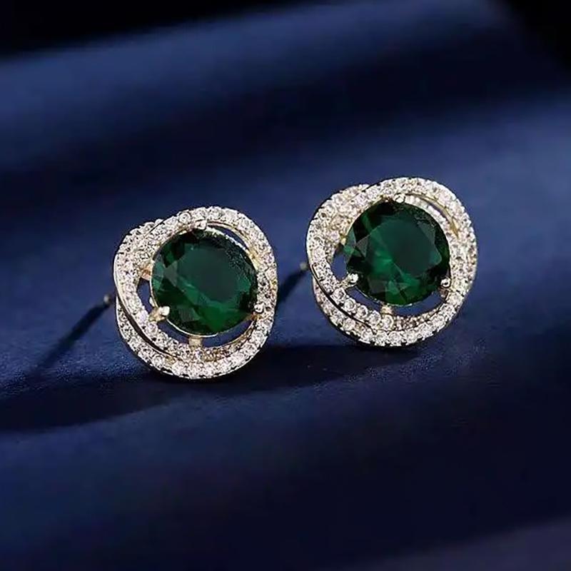 Vintage Emerald Green Rhinestone Stud Earrings For Women Inlaid Crystal Stud Earrings For Bridal Wedding Ear Zircon Gifts
