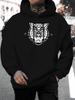 2025 Christmas New Unisex Casual Versatile Style Fashion Hooded Individual Tiger Pattern Print - Casual Pullover Shirt, Kangaroo Pocket, Stretch Fabri
