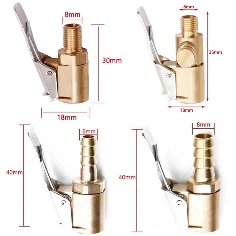 1/2/4pcs Car Tire Air Chuck Inflator Pump Valve Connector Clip-on Adapter Car Brass 6mm 8mm Tyre Wheel Valve For Inflatable Pump Valve Stems 1