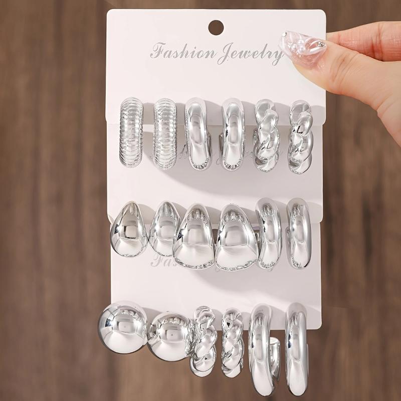 Texture Geometry Multi Shaped Women's Fashion Plastic Ring Earring Set Elegant Fashion Style Unique Design Earrings