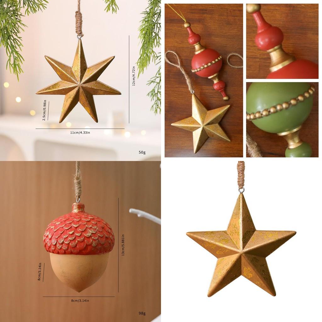 Christmas Tree Wooden Acorn Star Decor With Gold And Red Ornaments For Festive Decor