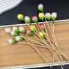 10Pcs Flower Bamboo Sticks Cake Topper Tulip Pod Cocktail Picks For Appetizers Fruit Sticks For Wedding Birthday Dessert Decor